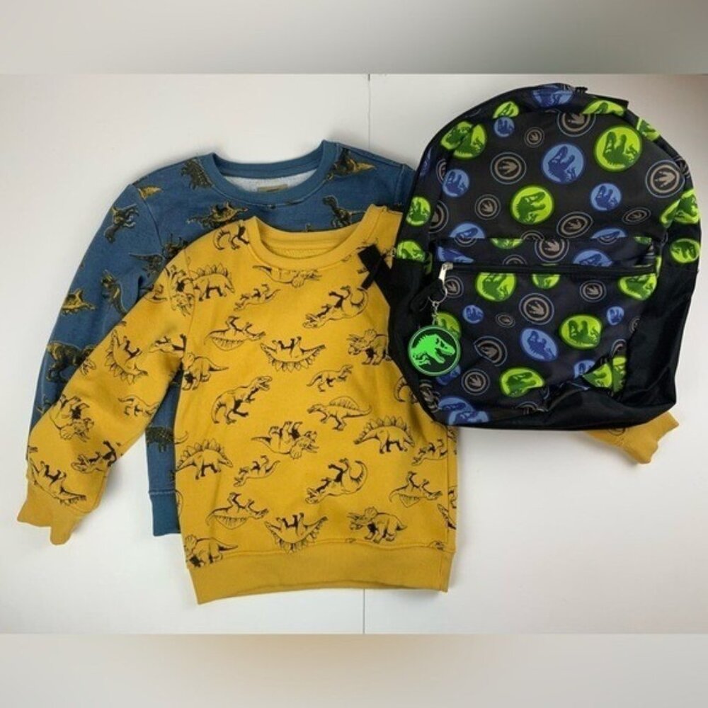 Dinosaur Bundle Maximus Rex Crewneck Sweatshirts Sz 7 & Jurassic World Backpack
